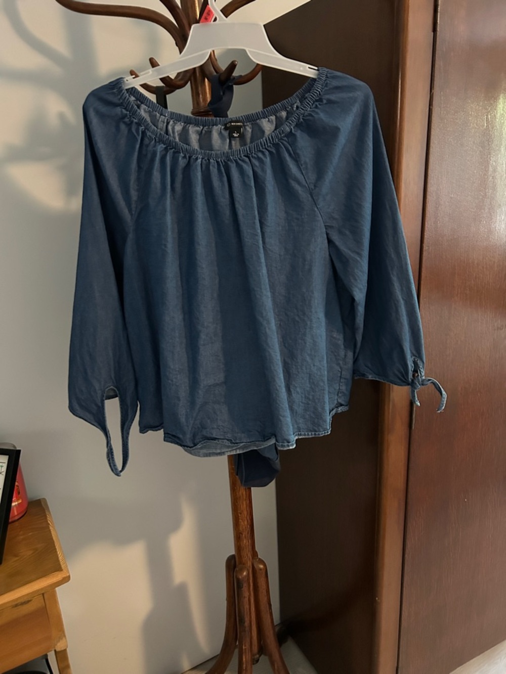 new directions Indigo Blue Off-Shoulder Peasant Blouse